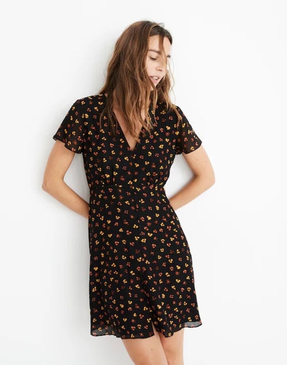 Madewell Silk Button-Front Swing Dress in Feline Floral NWOT Size 12 MSRP $158